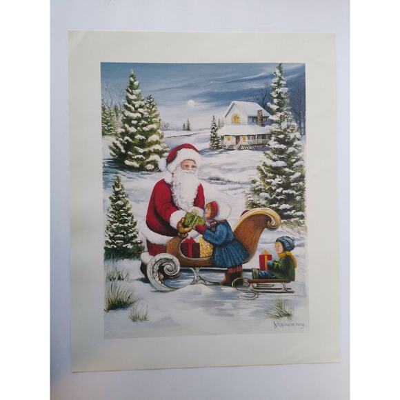 Santa Claus Sled Children Vintage Christmas Art Print J Kleineschay Winter Snow - Picture 6 of 7
